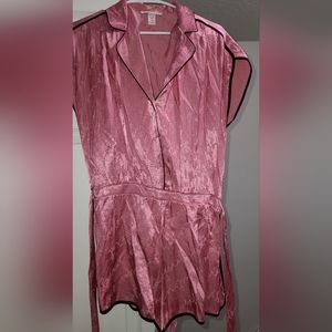 Victoria's Secret Women's Pink Satin Pajama Romper with Black Trim Size M